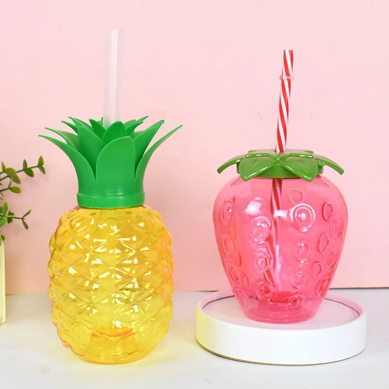 8pc Tropical Party Cups with Straws – Pineapple & Strawberry Party Drinkware Set Babs