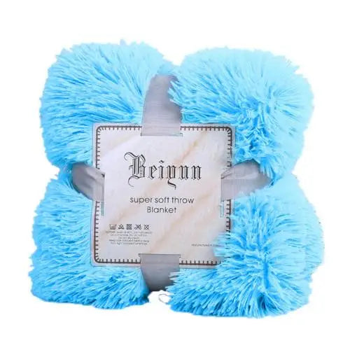 Soft Fluffy Plush Throw Blanket 80x120cm | Warm Shaggy Bedspread Plush Throw Blanket Babs SKY BLUE