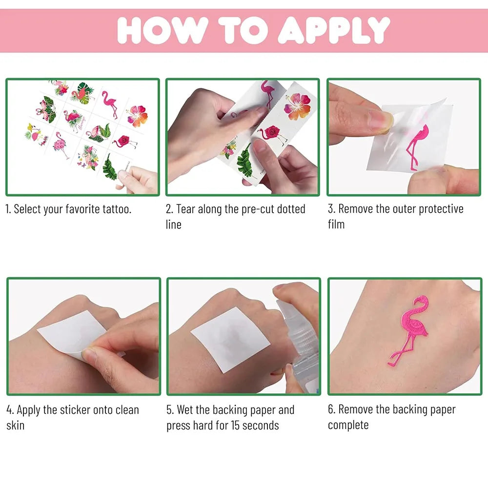 Flamingo Temporary Tattoos 10 Sheets – Waterproof Tropical Party Stickers Temporary Tattoos Babs