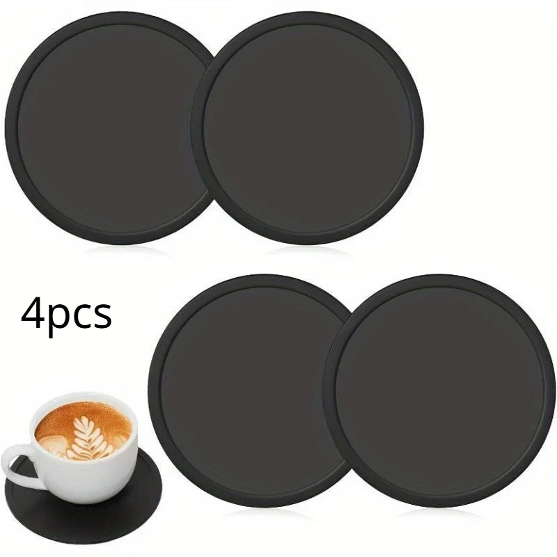 Non-Slip Silicone Drink Coasters – Black Set of 2 or 4 Drink Coaster Set Babs 4pcs