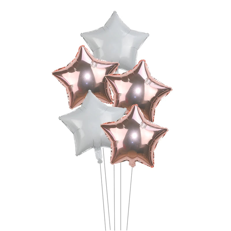 5-Pack 18" Gold Silver Foil Star Balloons – Party Decoration Foil Party Balloons Babs rosegold white 18inch