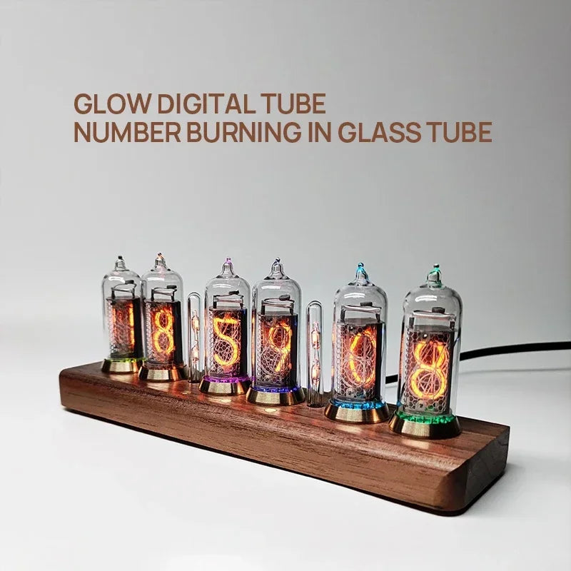 IN-14 Nixie Tube Clock 6-Digit RGB Walnut Wood Desk Clock Nixie Tube Desk Clock Babs