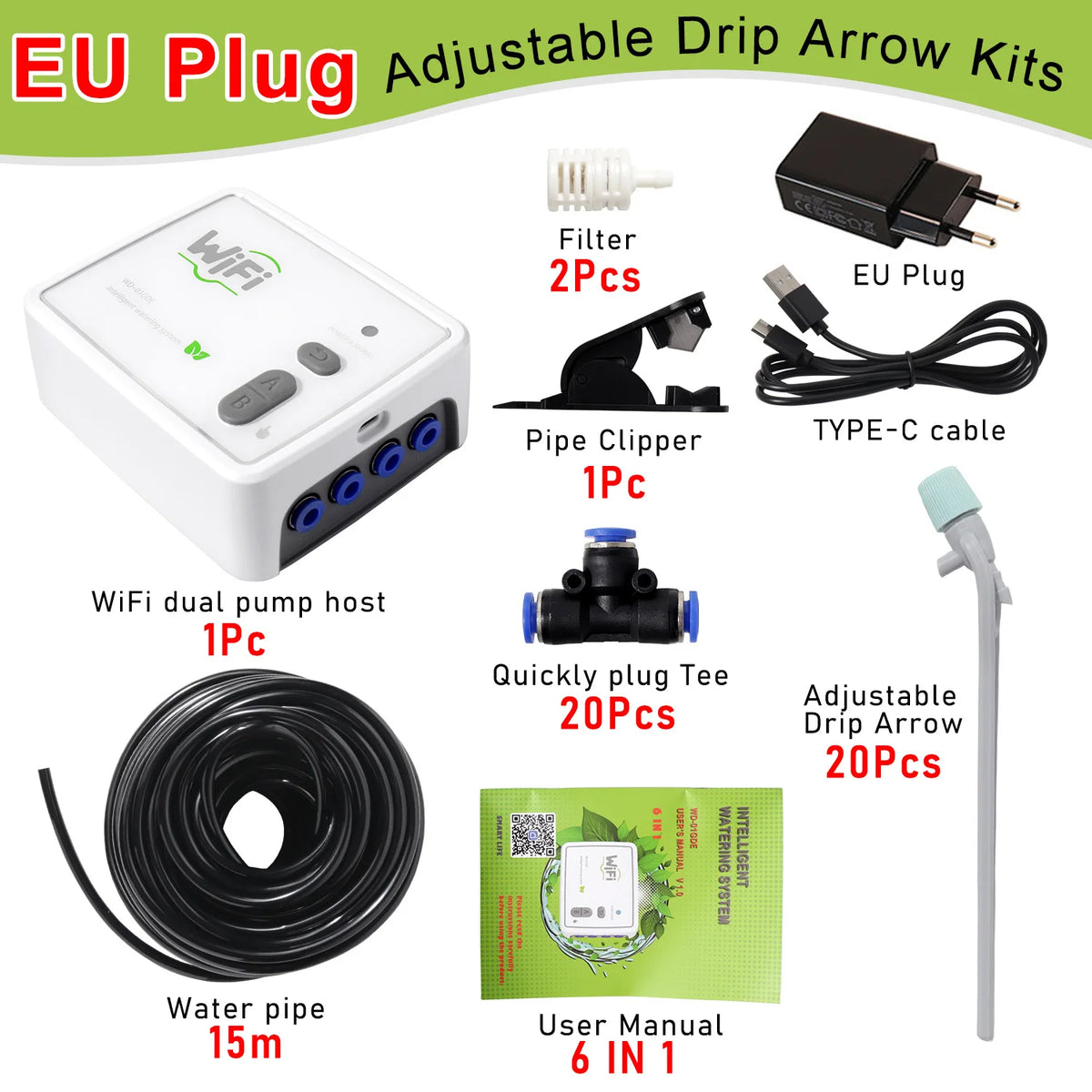 WiFi Smart Dual Pump Auto Plant Irrigation System – Tuya App Smart Irrigation Controller Babs EU-plug