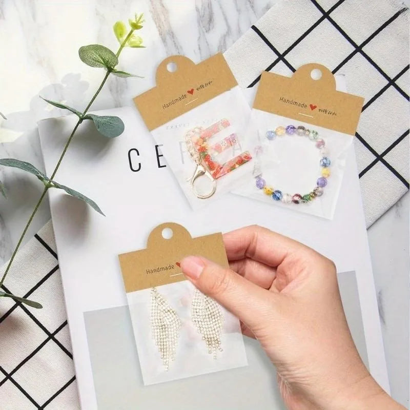 100pcs Kraft Paper Jewelry Gift Bags for Earrings & Bracelets Jewelry Packaging Bags Babs