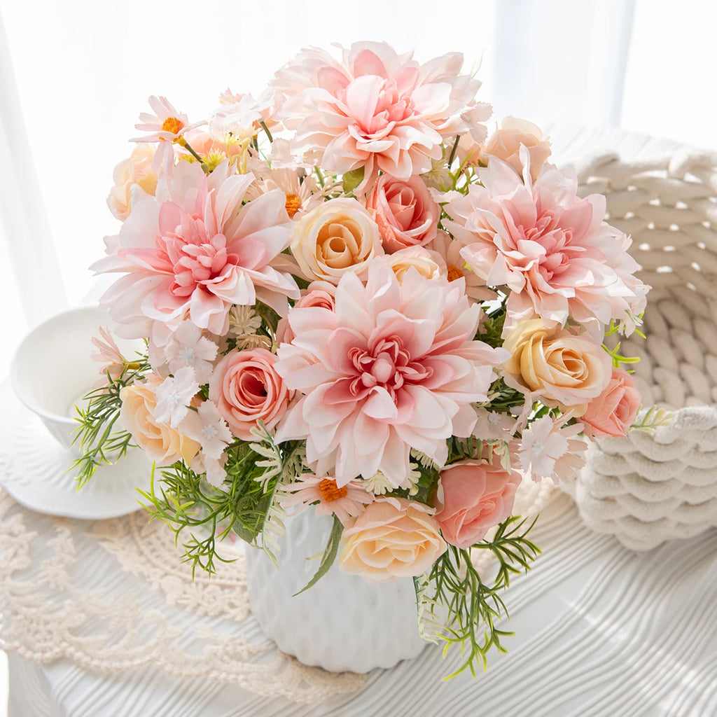 Artificial Silk Rose Dahlia Bouquet – Wedding & Home Décor Artificial Flower Bouquet Babs