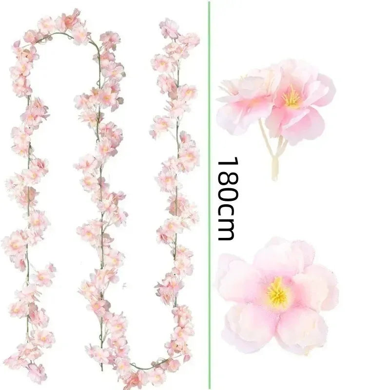180cm Artificial Cherry Blossom Garland Hanging Vine Wall Decor Artificial Flower Garland Babs