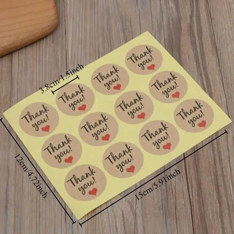 Kraft Paper Thank You Heart Stickers – 20 Sheets | Gift Labels Decorative Stickers Babs