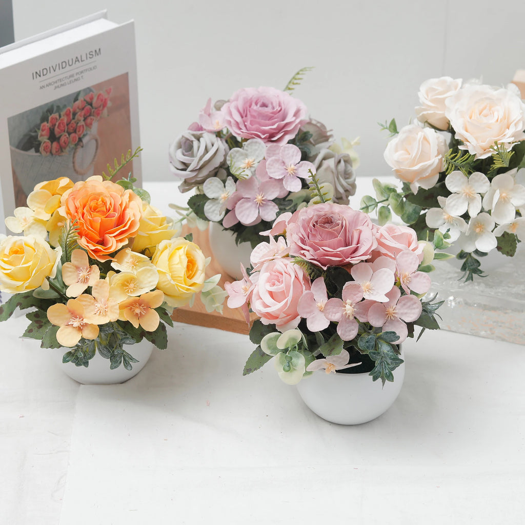 Silk Rose Hydrangea Bonsai – 6-Head Artificial Flower Décor Artificial Flower Bonsai Babs