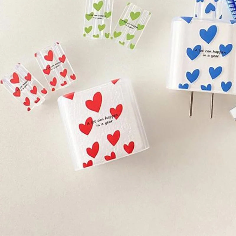 USB Charger & Cable Protector Set – Cute Heart TPU Cover Cable Protector Set Babs