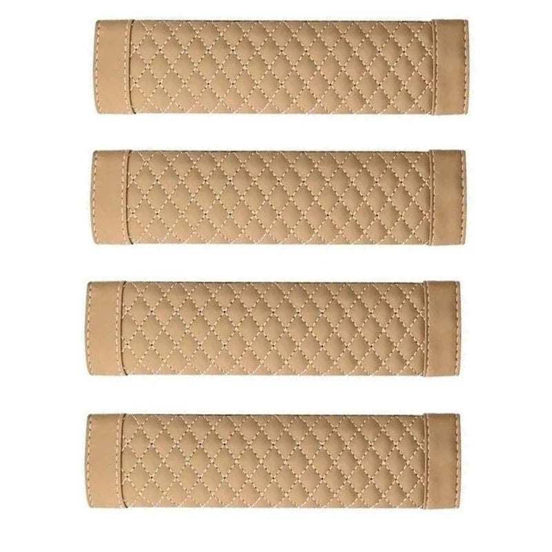 Universal PU Leather Car Seat Belt Cover Shoulder Pad Cushion Seat Belt Cover Babs Beige-4Pcs