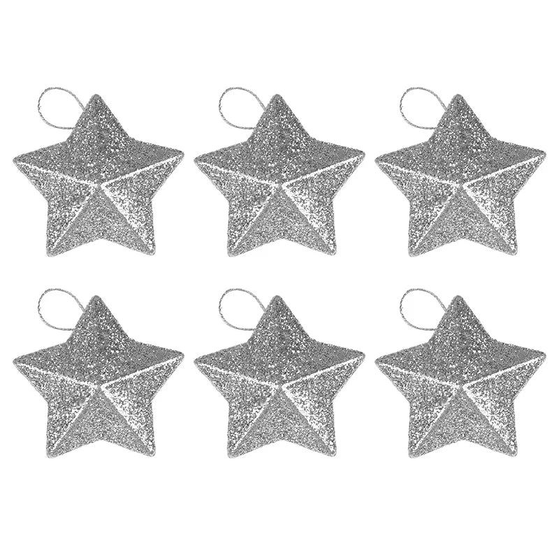 Glitter Star Christmas Ornaments 6/12 Pcs – Pentagram Pendant Christmas Tree Ornaments Babs B03 6PCS