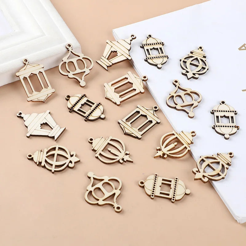 50pcs Ramadan Wooden Lantern Slices DIY Eid Mubarak Ornaments DIY Craft Ornaments Babs