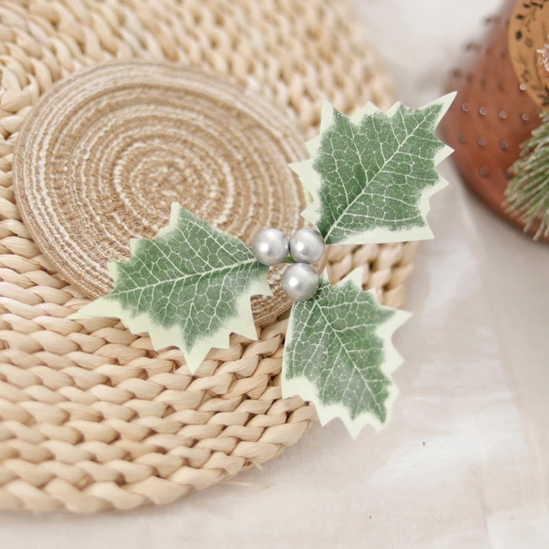 10PCS Artificial Christmas Holly Berry Leaves – DIY Wreath Decor Artificial Holly Decor Babs Silvery