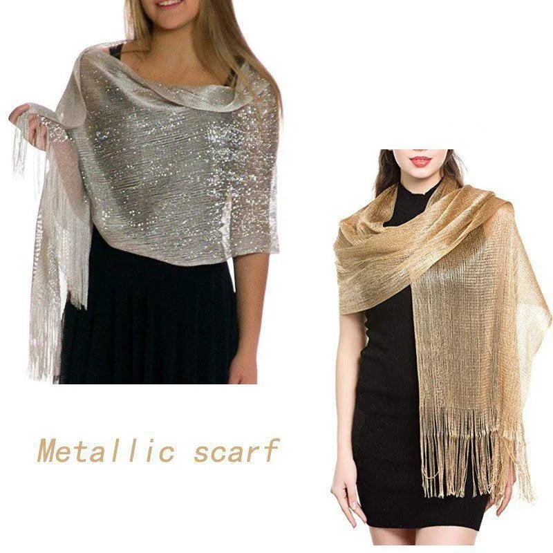 Gold Silver Tassel Shawl Scarf – Bridal & Evening Wrap Evening Wrap Shawl Babs