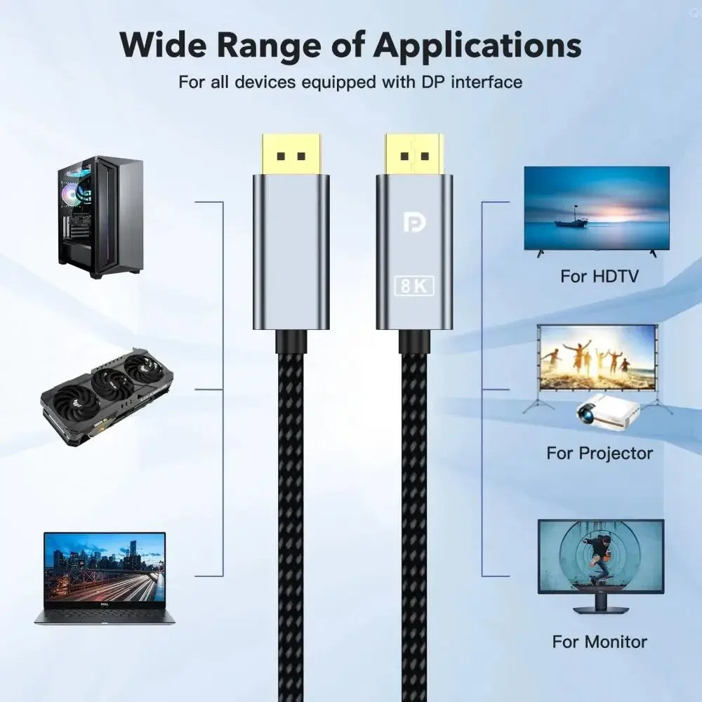 KEBIDUMEI 8K 60Hz DisplayPort 1.4 Cable – Male to Male DP DisplayPort Cable Babs