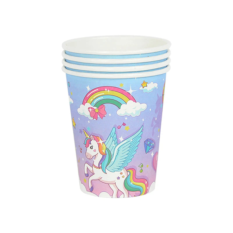 61-Piece Rainbow Unicorn Party Tableware Set – Plates & Cups Disposable Party Tableware Babs