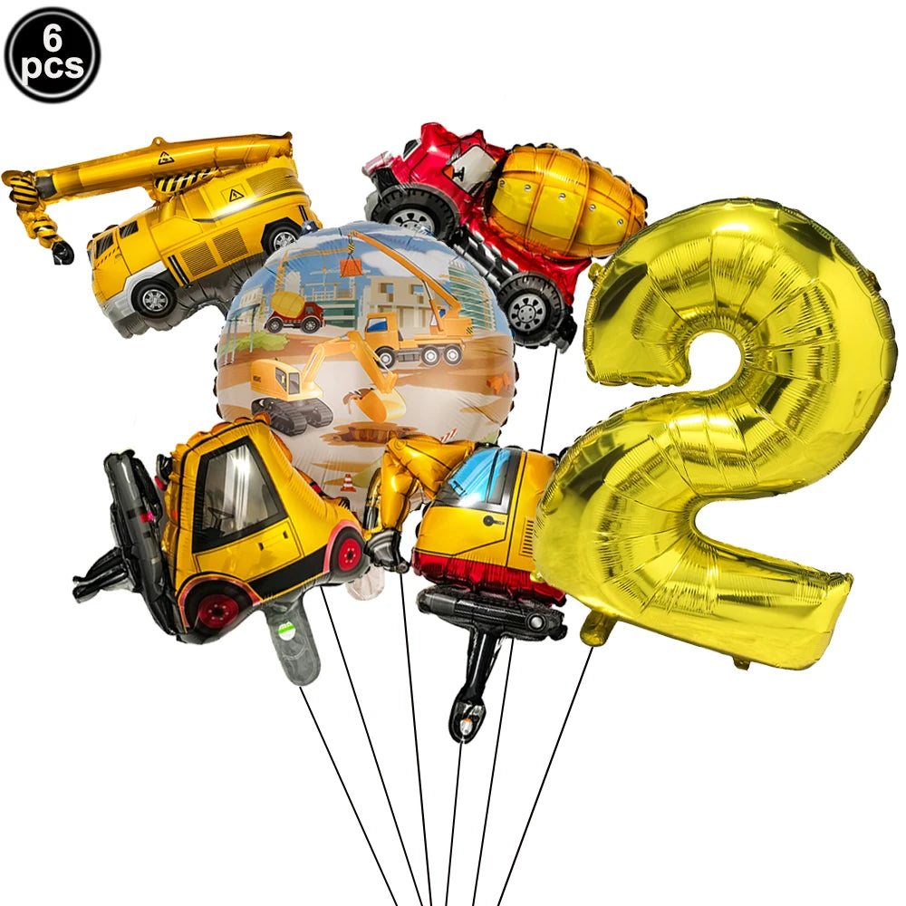 Construction Party Balloons – Excavator Dump Truck Boys Decor Party Balloons Babs DEEP BLUE As pictures show
