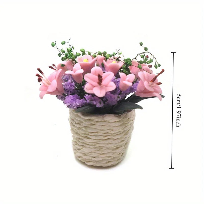 1:12 Miniature Clay Lily Flower Potted Bonsai Dollhouse Decor Dollhouse Miniature Babs
