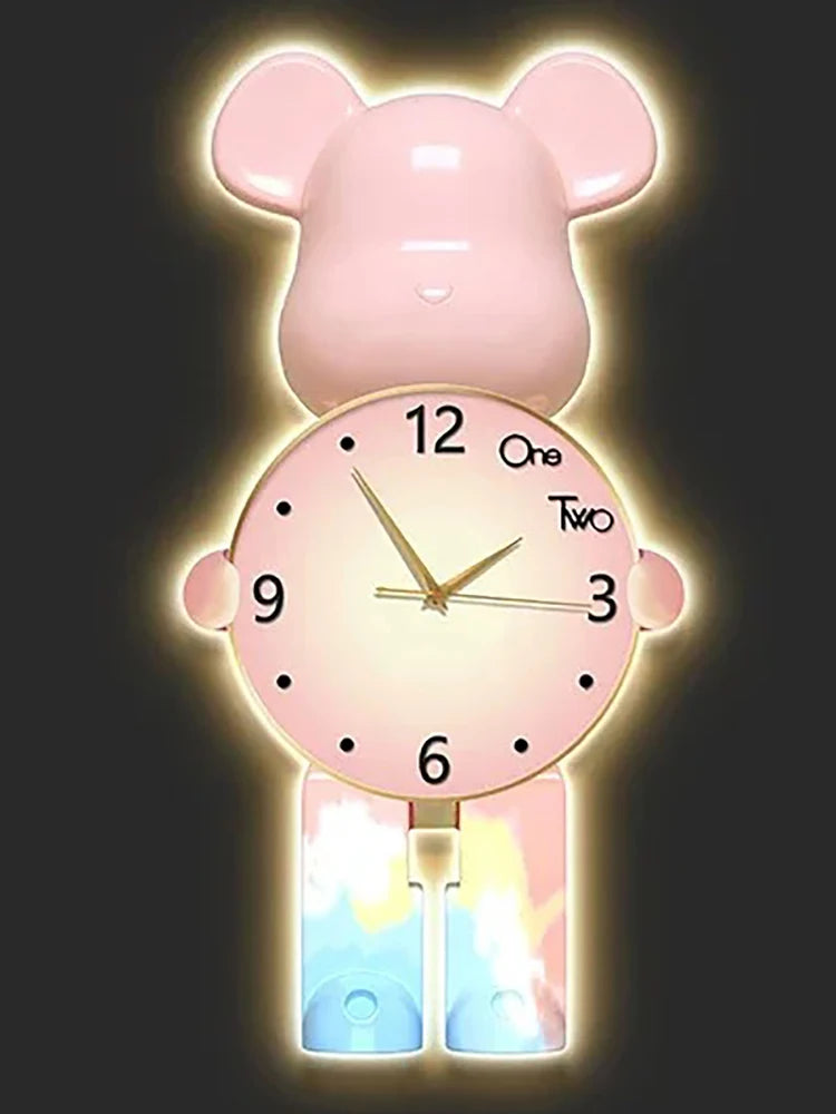 Modern LED Bear Wall Clock Large Crystal Silent Acrylic Home Decor Decorative Wall Clock Babs J with lamp 40x80CM