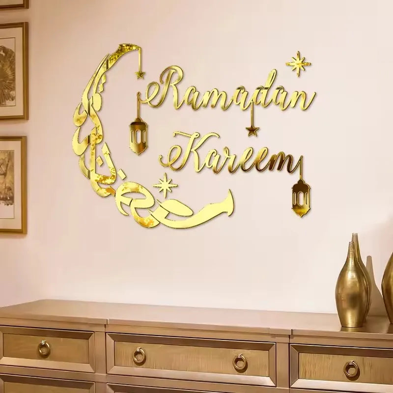 Eid Mubarak Gold Acrylic Mirror Wall Decal – Ramadan 2026 Acrylic Wall Decal Babs