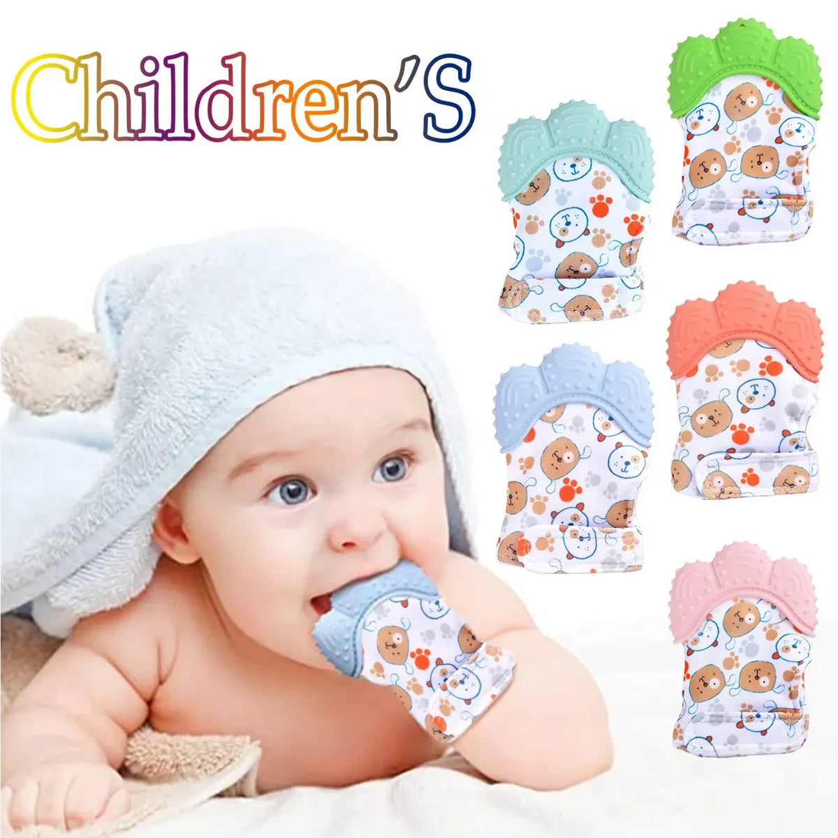 Baby Silicone Teething Mittens – Food Grade, Velcro Closure Baby Teething Mitten Babs
