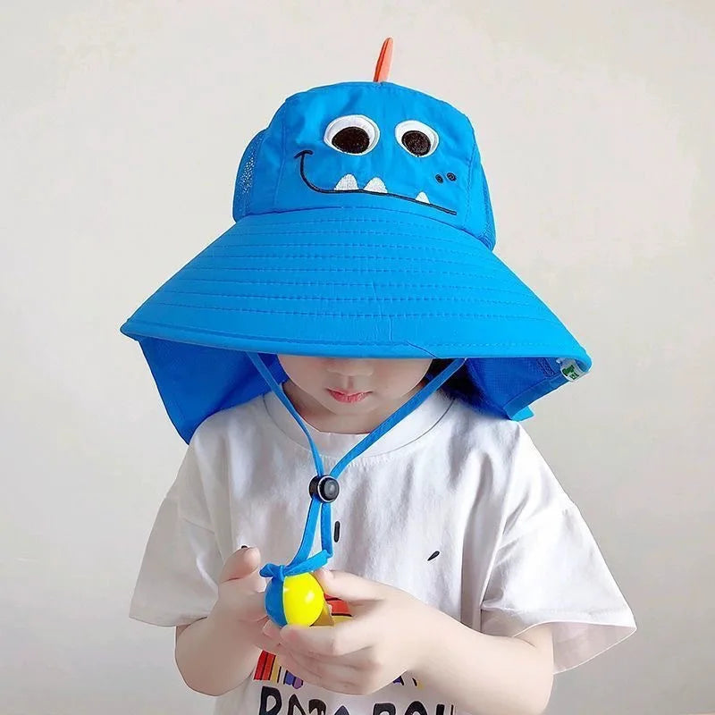 Kids Large Brim UV Sun Hat – Breathable Beach Fisherman Hat Kids Sun Hat Babs Dinosaur 3PCS