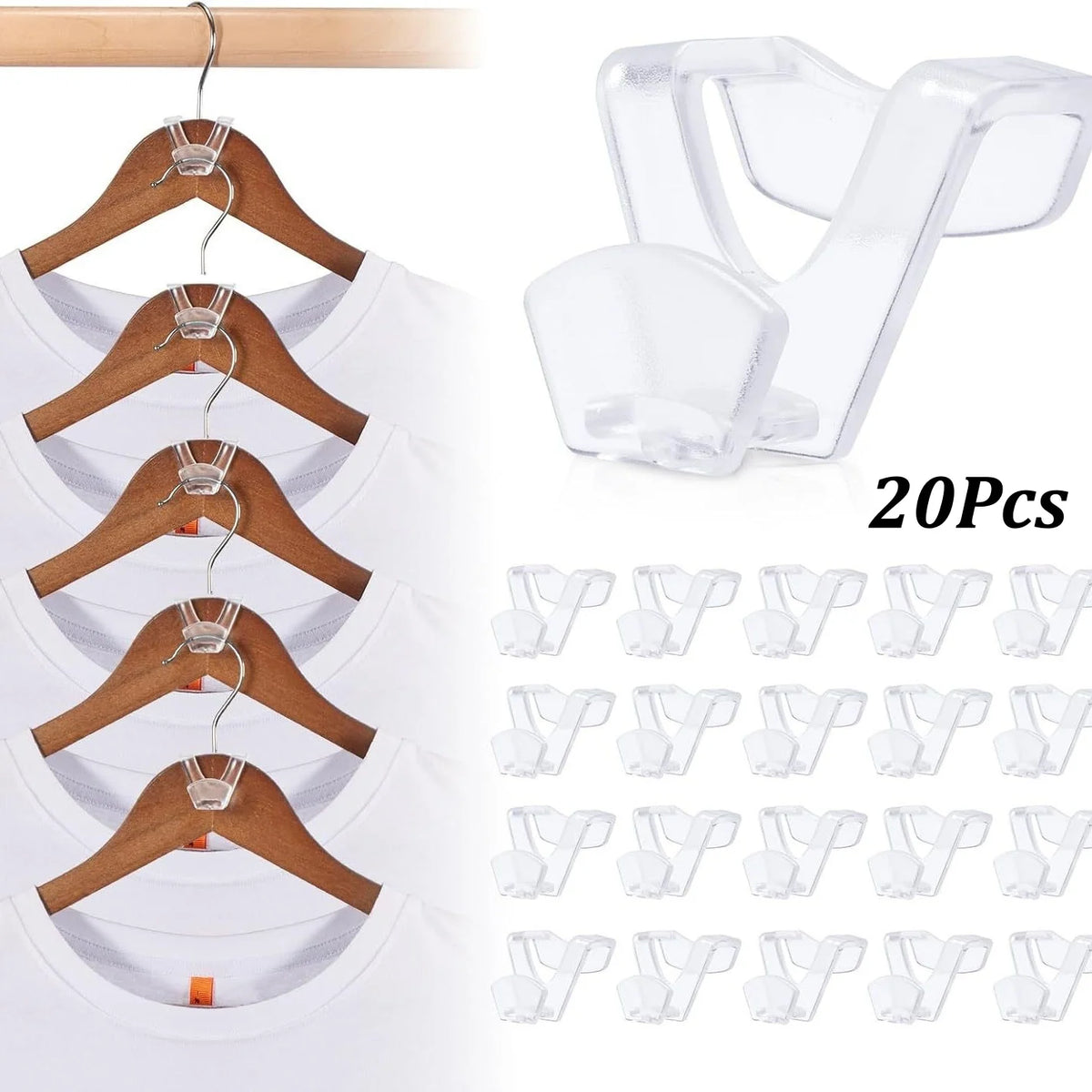 20-Pc Multicolored Clothes Hanger Connectors | Space Saver Hanger Connectors Babs 20cs Transparent