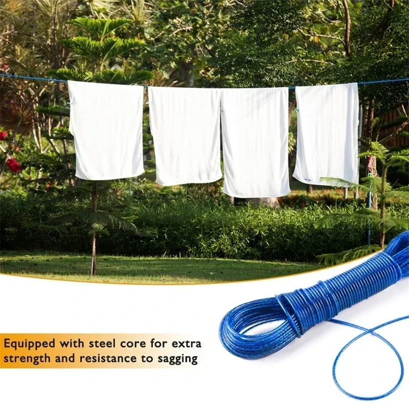20M Steel Core PVC Clothesline – 3mm Outdoor Drying Rope Clothesline Rope Babs