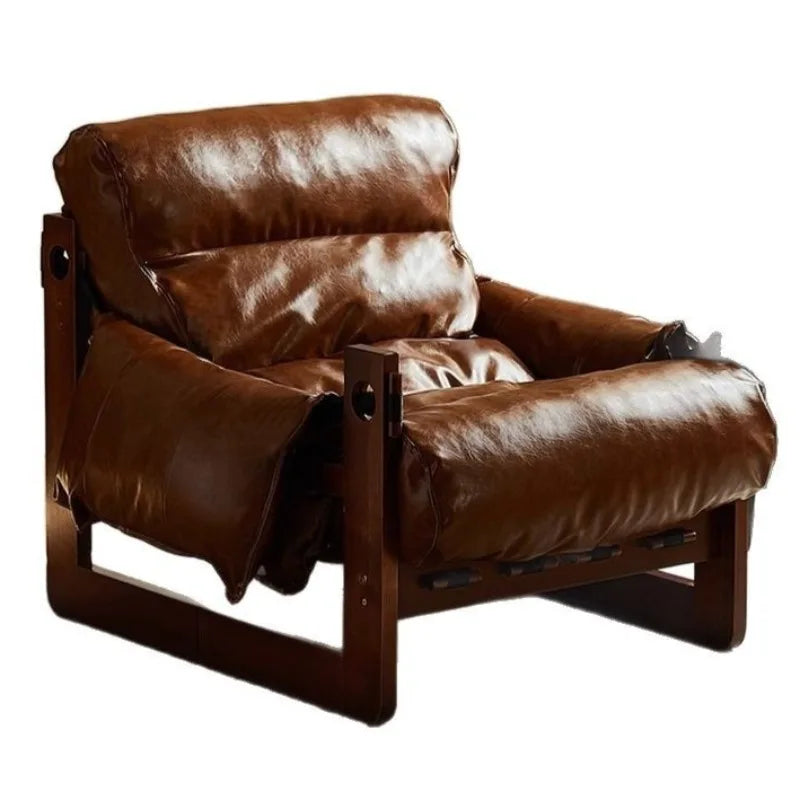 Retro Luxury Armchair – Genuine Leather & Oak Wood Sofa Chair Leather Armchair Babs