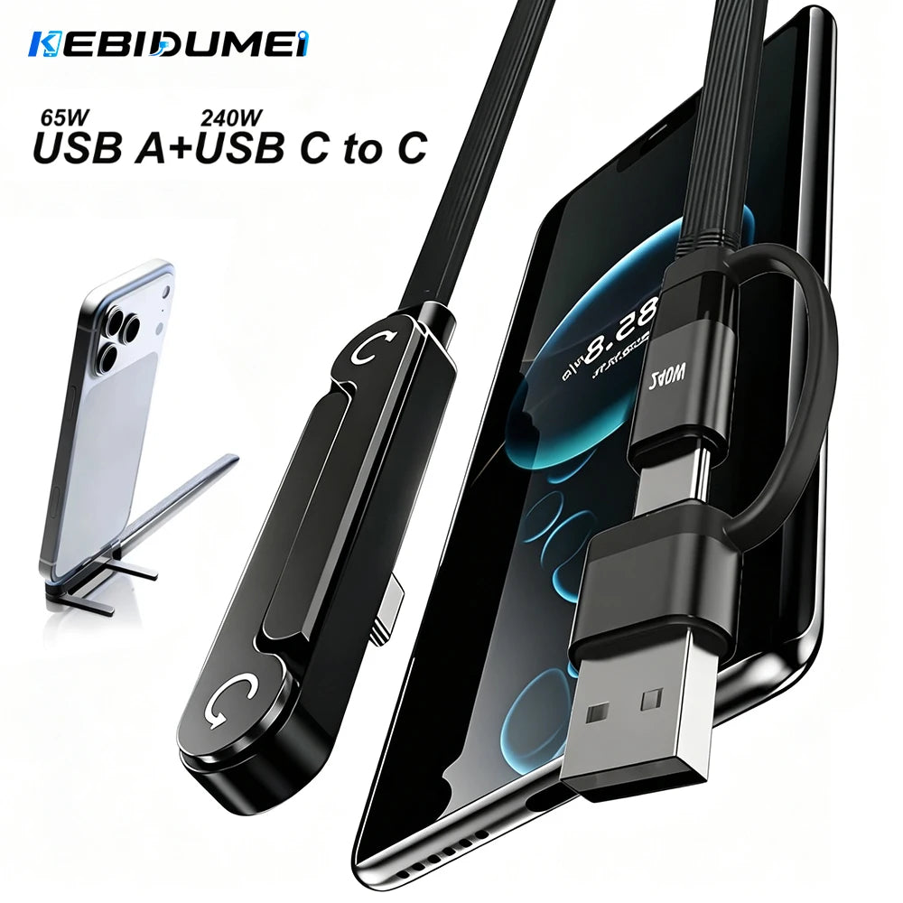 KEBIDUMEI 240W USB-C Fast Charging Cable & Foldable Phone Stand USB-C Charging Cable Babs