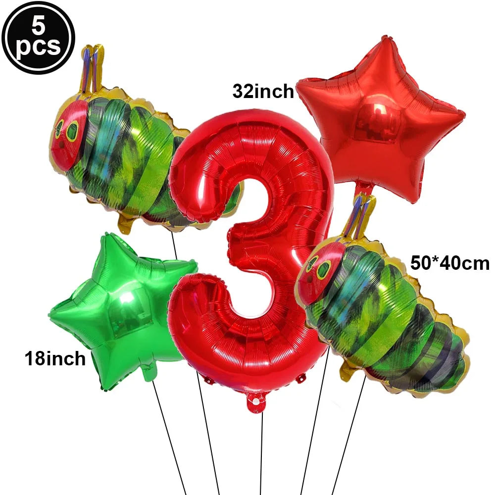 Cartoon Caterpillar Foil Balloon Set – 32" Number Balloons 1–9 Party Foil Balloons Babs light green As pictures show