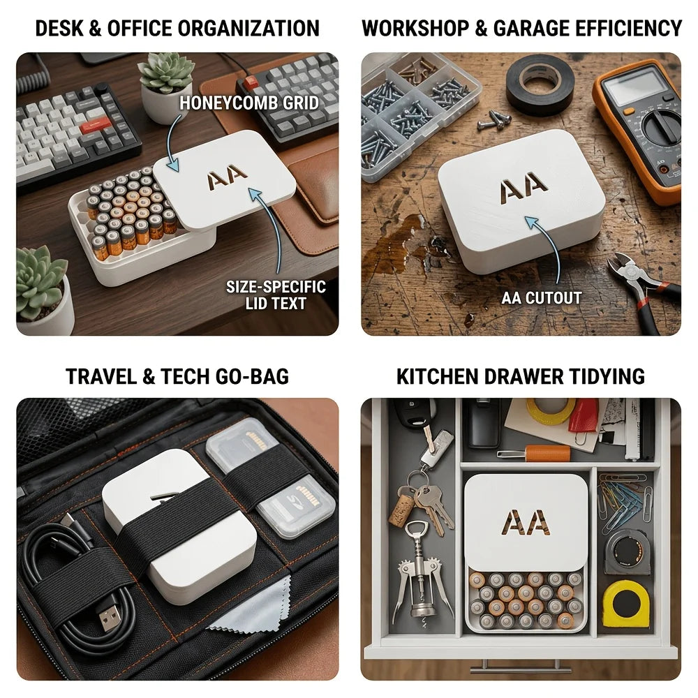 Stackable AA AAA Battery Storage Box – Large Capacity Organizer Battery Storage Organizer Babs