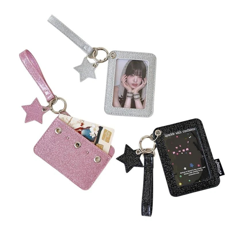 Glitter Star Photocard Holder Keychain – 3-Inch Card Bag Photocard Holder Keychain Babs