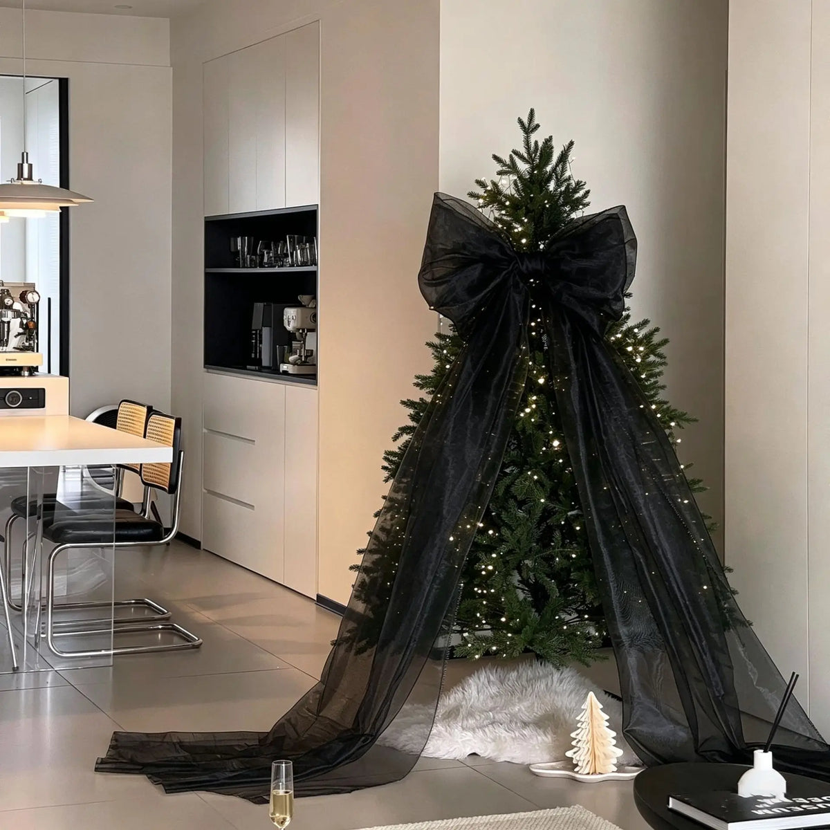 Oversized Pearl Sheen Bow Pendant – Christmas Tree Hanging Decor Christmas Bow Ornament Babs Black 0.5m 2m