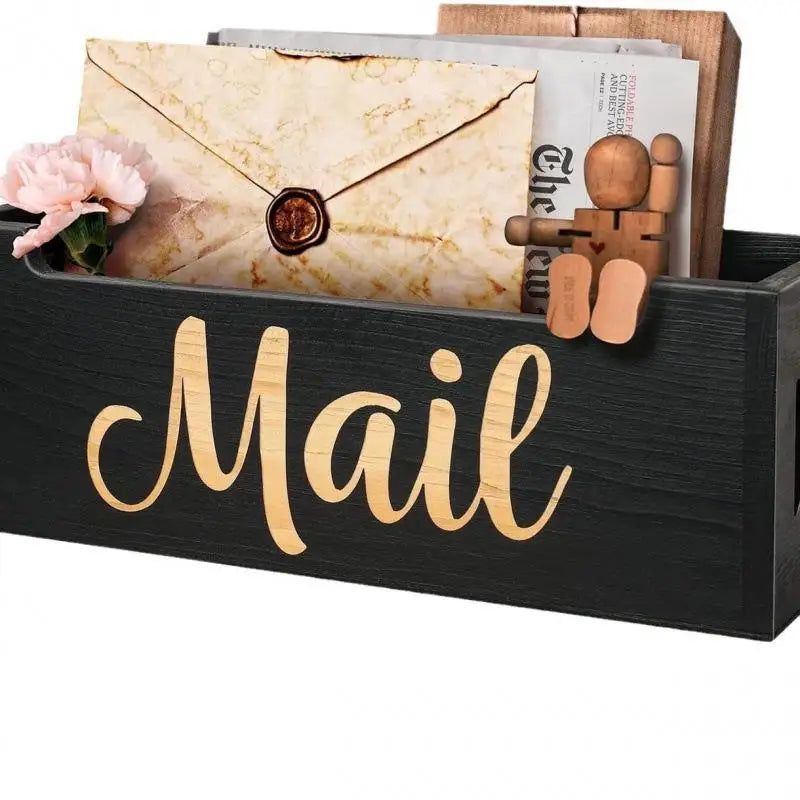 Black Wooden Desk Organizer – Wall Mount Mail & Pen Storage Desk Organizer Babs