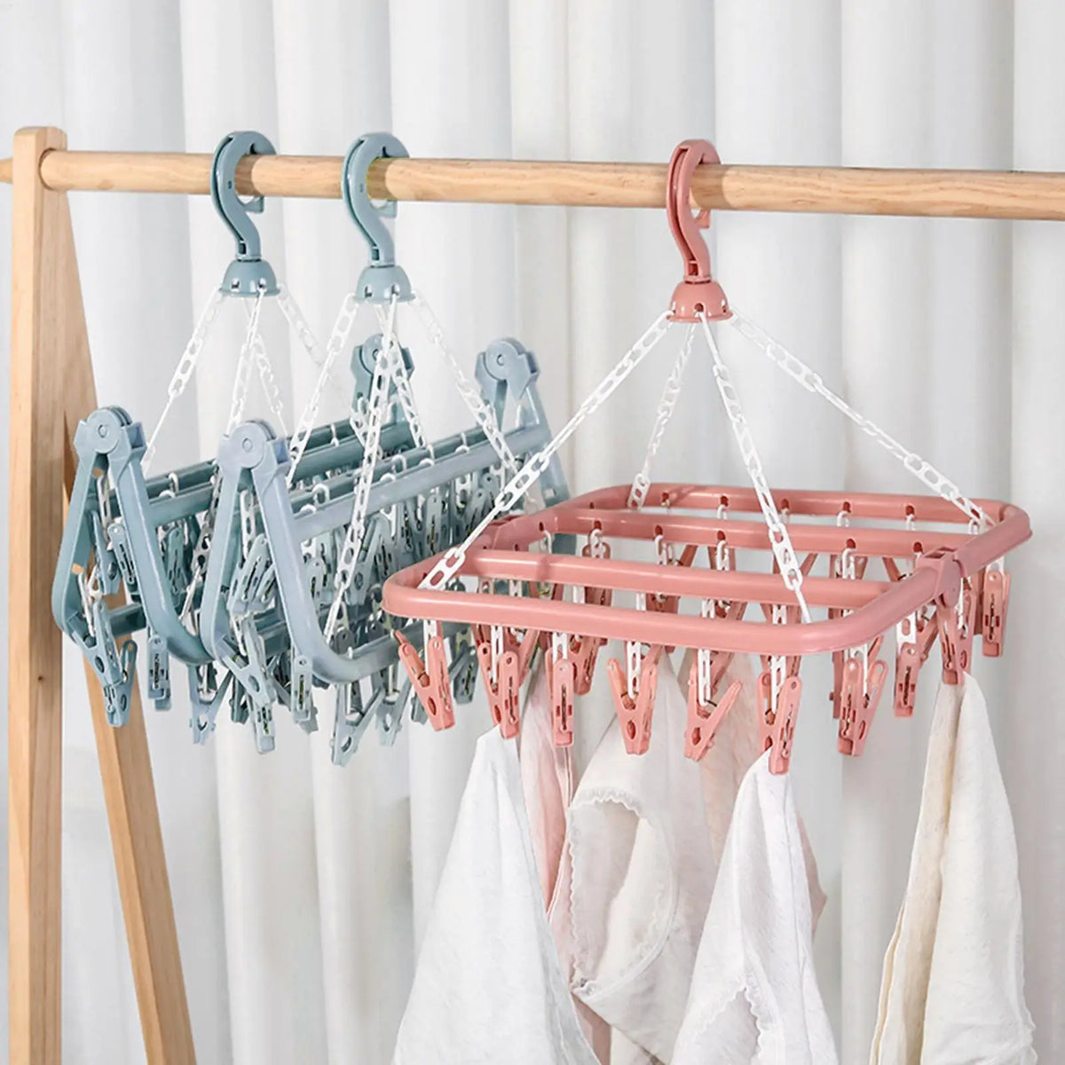 32-Clip Laundry Drying Hanger for Socks & Underwear Laundry Drying Rack Babs