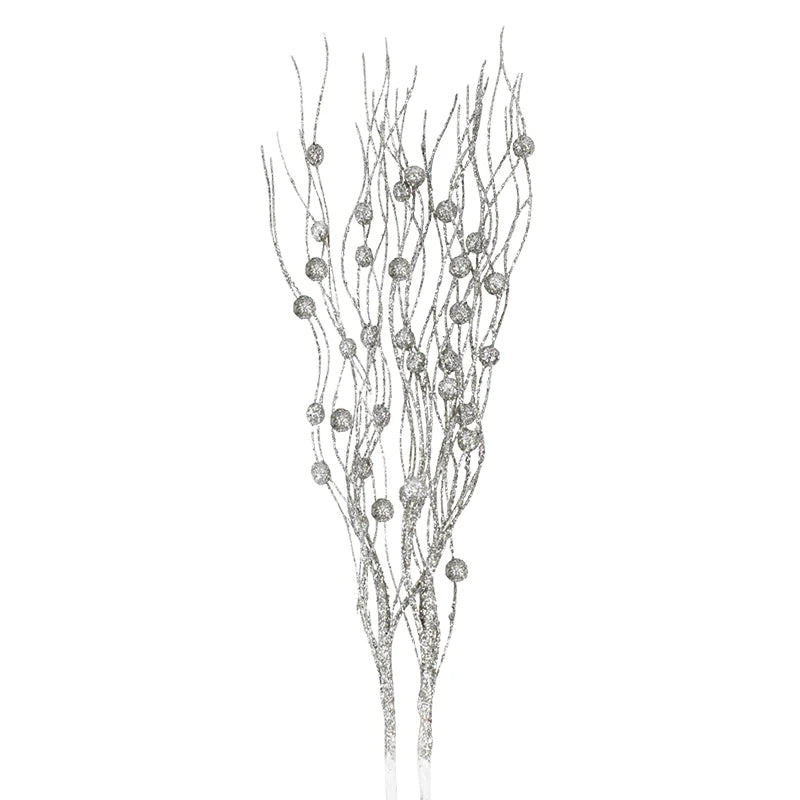 Christmas Glitter Berry Stem Branches – Xmas Tree & Vase Decor Christmas Tree Ornament Babs Silver 5Pcs