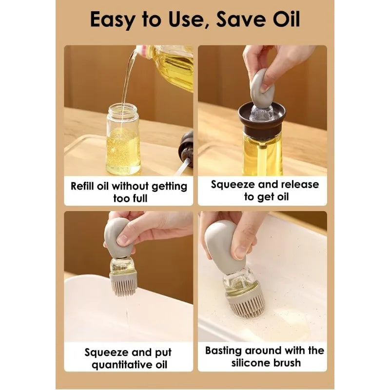 Silicone Oil Bottle with Brush – BBQ & Kitchen Dispenser Oil Bottle Brush Babs