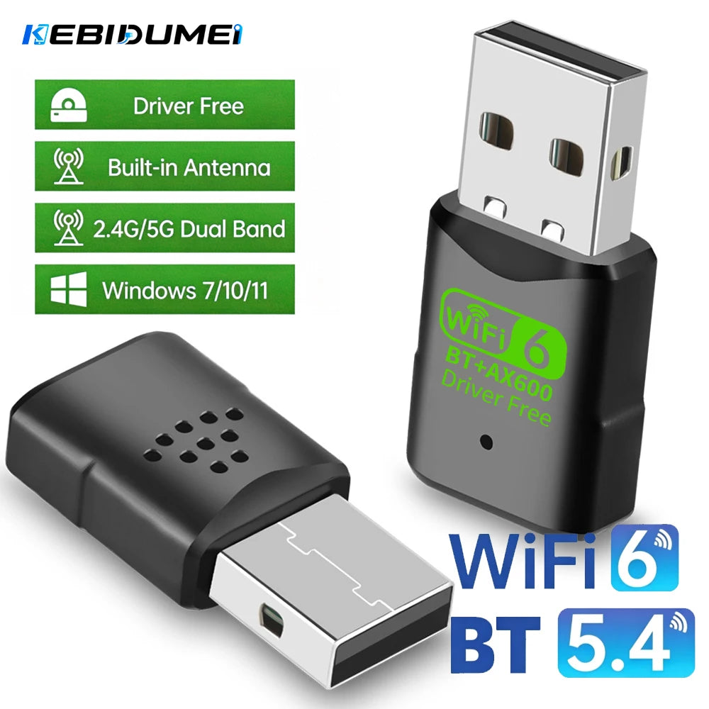 KEBIDUMEI AX600 WiFi 6 Bluetooth 5.4 USB Adapter Dual Band USB WiFi Adapter Babs