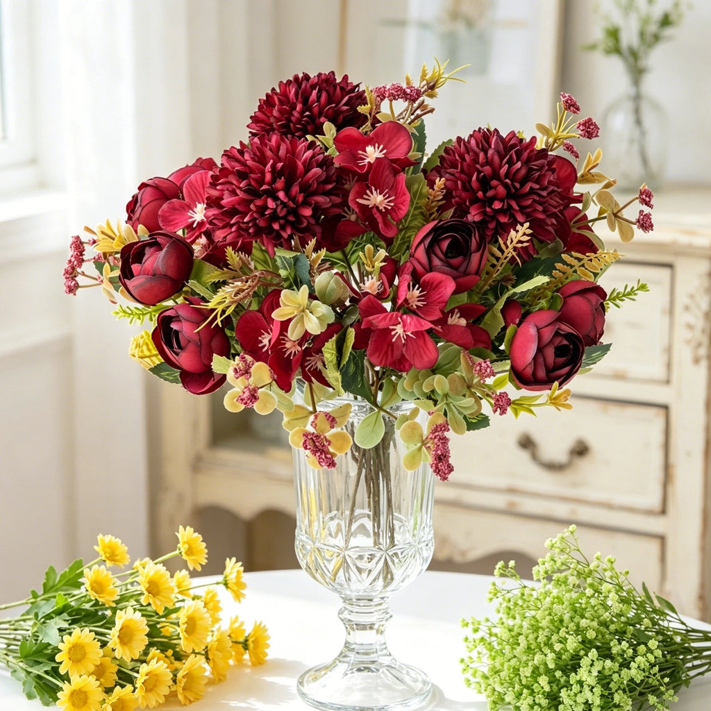 Artificial Tea Rose Bud Bouquet – Silk Flowers, Home & Wedding Artificial Flower Bouquet Babs