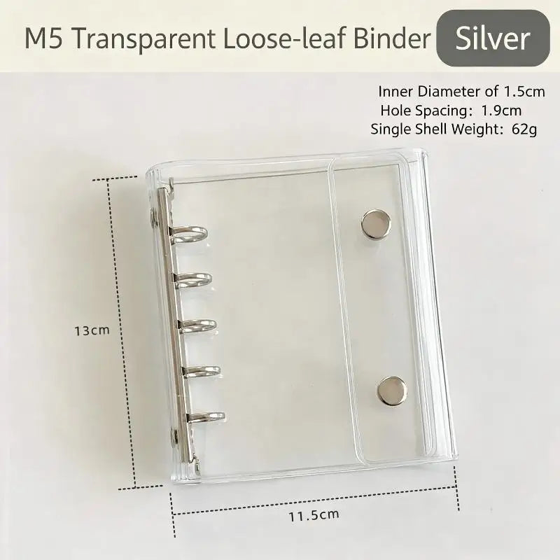 M5 Transparent PVC 6-Ring Binder Cover – Journal & Planner Ring Binder Cover Babs Silver