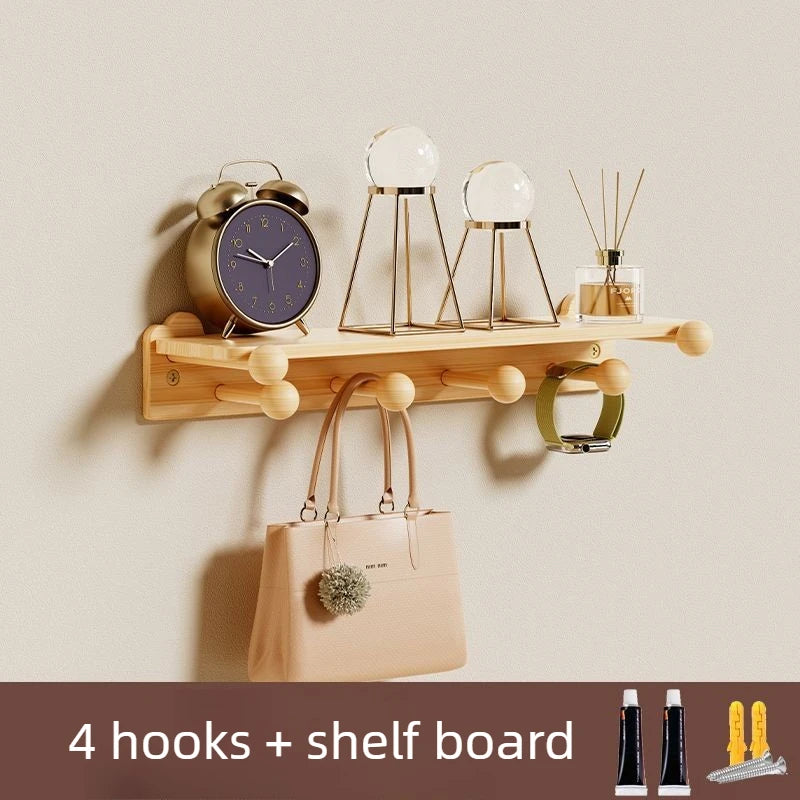 Wall Mounted Wooden Coat Rack – 6-Hook Pine Entryway Organizer Wall Coat Rack Babs 4 Hooks-with Board