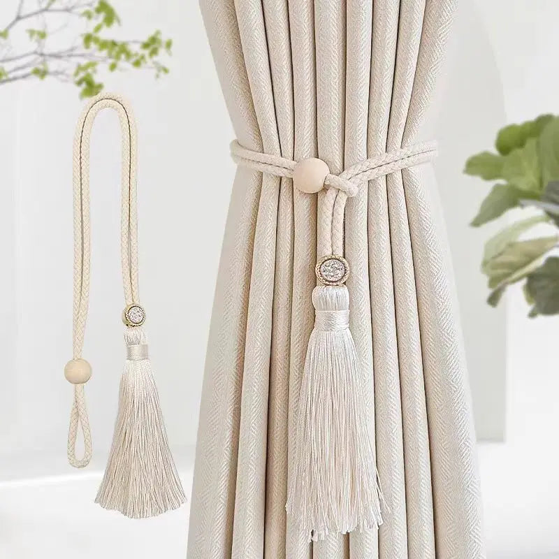 Bohemian Curtain Tie Backs with Tassel & Diamond Buckle – 2pcs Curtain Tie Backs Babs