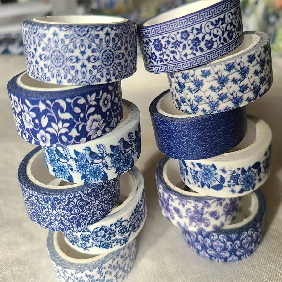 12 Rolls Chinoiserie Blue White Washi Tape – Craft & Journal Decorative Washi Tape Babs 12Rolls