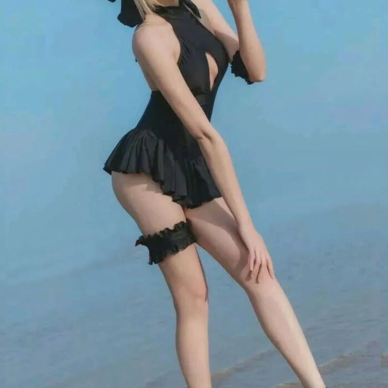 Anime Cosplay Black Halter Swimsuit Dress Set – Women Cosplay Costume Set Babs