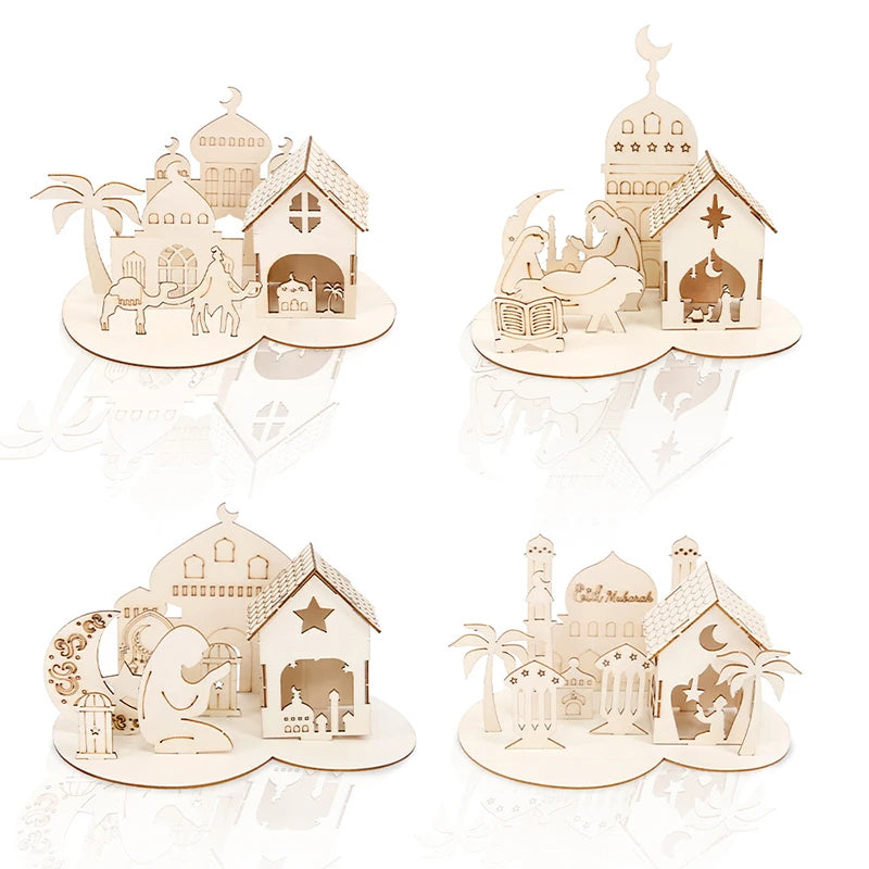 Wooden Ramadan Castle DIY Puzzle – Eid Mubarak Table Decor Holiday Wood Puzzle Babs
