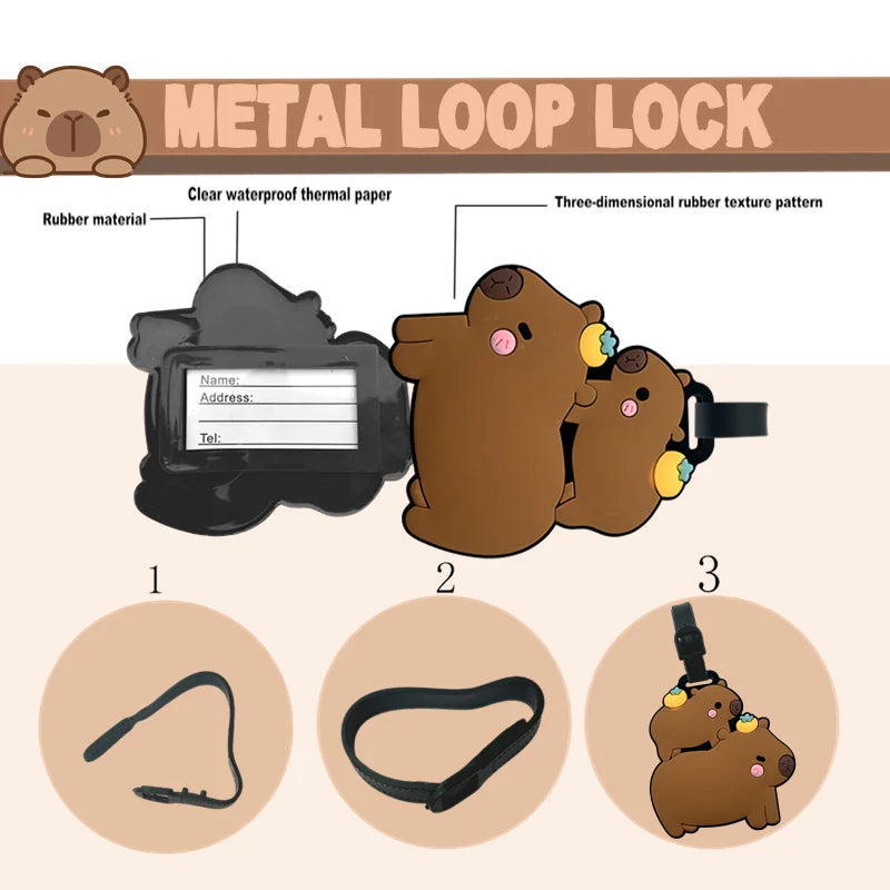 Cartoon Capybara PVC Luggage Tag – ID & Address Holder Luggage Tag Babs