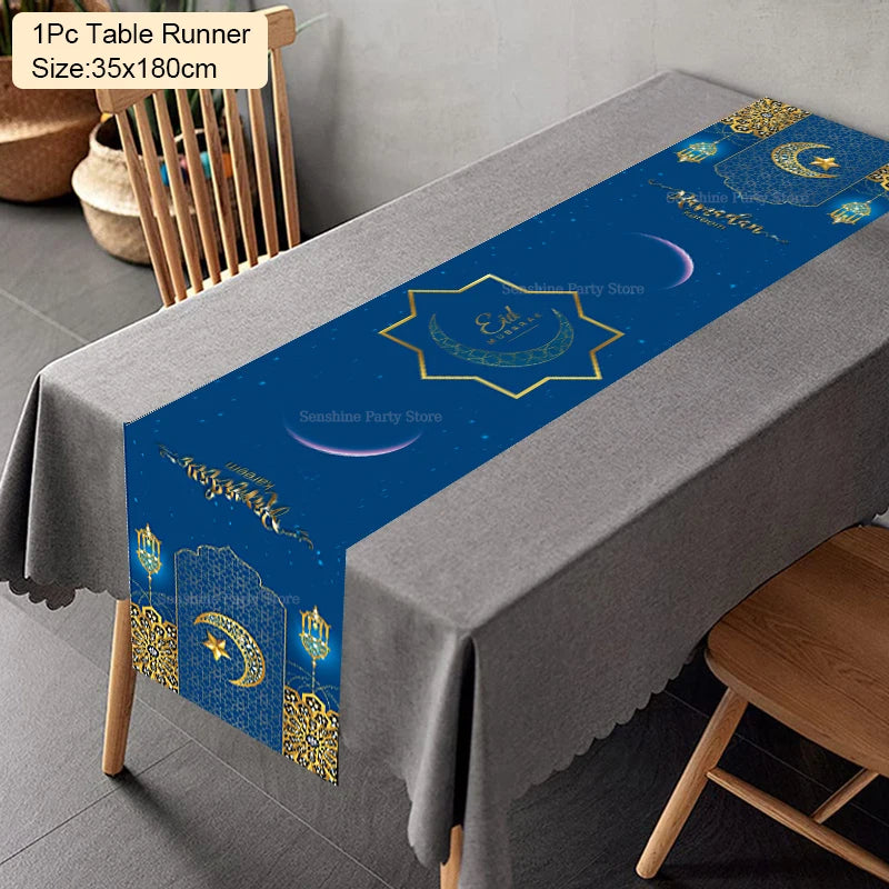 Ramadan Eid Mubarak Table Runner – Festive Polyester Tablecloth Festive Table Runner Babs 16