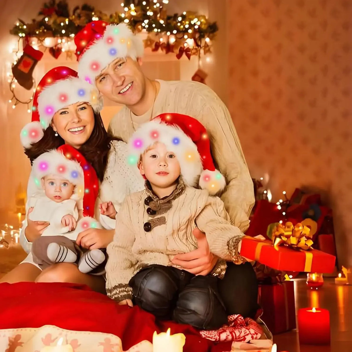 Light Up Santa Hat – LED Red Velvet Christmas Costume Hat LED Costume Hat Babs