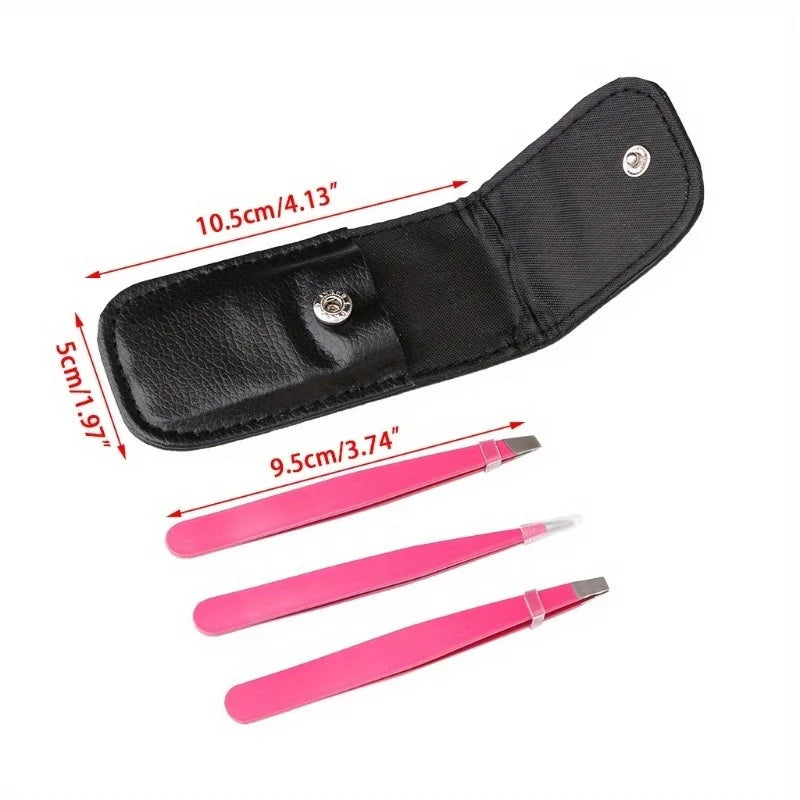 3-Piece Angled Stainless Steel Eyebrow Tweezer Set | Professional Eyebrow Tweezer Set Babs